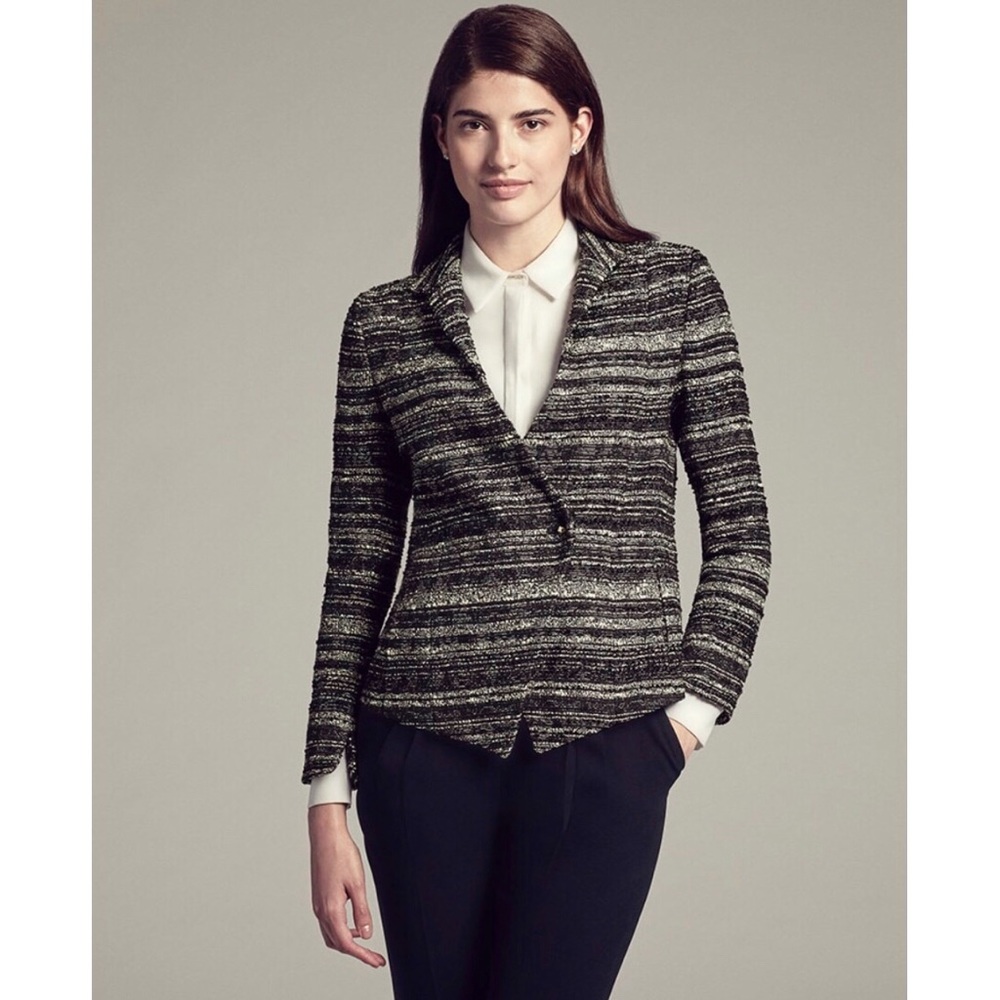 MM Lafleur Wells Tweed Jacket Blazer Black Size 8